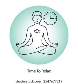 Vector icon for Time to Relax – Relaxation Pose with a Clock, Encouraging Mindful Rest.