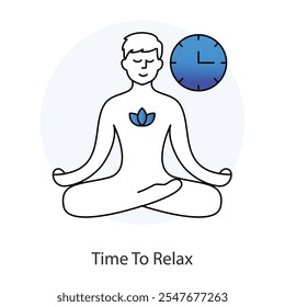 Vector icon for Time to Relax – Relaxation Pose with a Clock, Encouraging Mindful Rest.