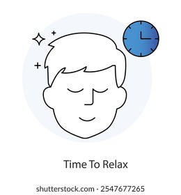 Vector icon for Time to Relax – Relaxation Pose with a Clock, Encouraging Mindful Rest.