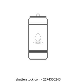 Vektorsymbol der Zinndose mit Wasser. Zeichnung eines Glases Natronwasser.