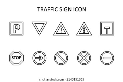 Vector icon with tire traffic sign icon. Outline drawig.
