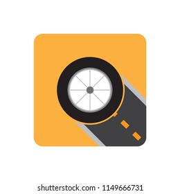 vector icon of tire wheel and road for transportation on road by car, bus or all transport concept
