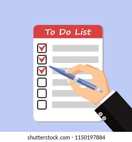 
Vector icon of to-do list with hand. Vector illustration. Flat design for business financial marketing advertisement advertising web concept cartoon illustration