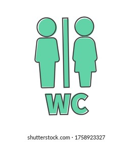 Vector icon of toilet. Plate on the door wc cartoon style on white isolated background.