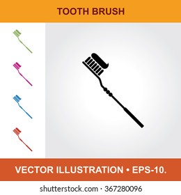 Vector Icon Of Tooth Brush With Title & Small Multicolored Icons. Eps-10.