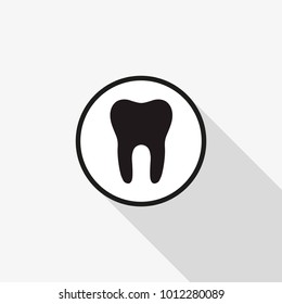 Vector icon tooth with a long shadow on the background