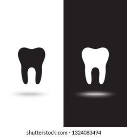 Vector icon tooth on black and white background