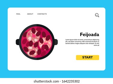 Vector icon of top view of feijoada in pot. Meat and bean dish, Portugal cuisine, gastronomy. Portugal and food concept. Can be used for topics like food, national cuisine, travel