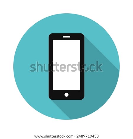 Vector icon of touch screen phone, flat design phone on circle background with shadow.