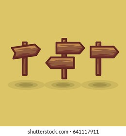 Vector icon tourist arrow signposts road to right and left. Illustration wooden direction signs show direction in different directions isolated flat