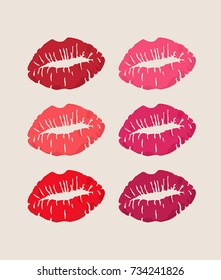 vector Icon a trace of lips from a kiss. Image set trace of the kiss in different colors.