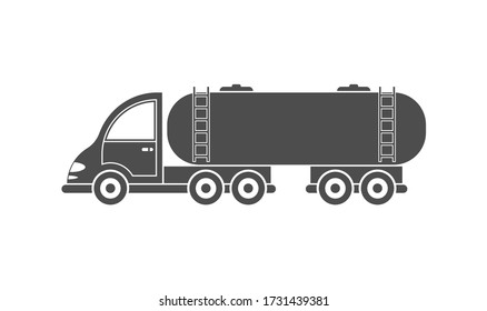 Vector icon of a tractor with a tank. Simple design, filled silhouette isolated on white background. Design for websites and apps