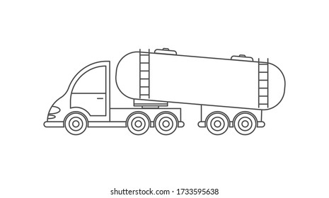 Vector icon of a tractor with a tank. Simple design, an empty outline isolated on a white background. Design for coloring books, websites, and apps