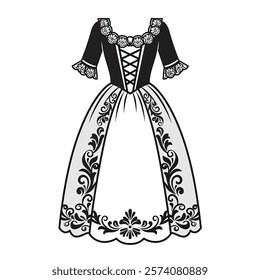 Vector icon of Traditional Venetian dress with lace and embroidery on a white background