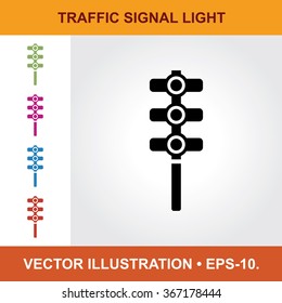 Vector Icon Of Traffic Signal Light With Title & Small Multicolored Icons. Eps-10.
