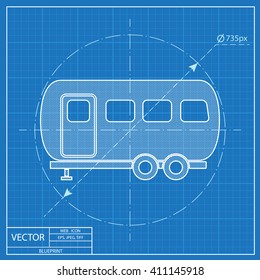 Vector icon of trailer house. Blueprint style
