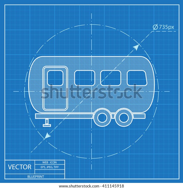Vector icon of\
trailer house. Blueprint\
style