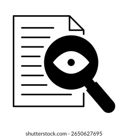 Vector icon of Transparency – Magnifying Glass Representing Openness and Clarity in AI Algorithms and Processes. Black Outline. Vector illustration.