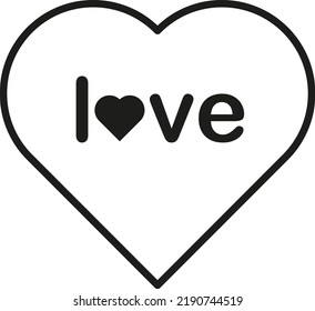 Vector icon with a transparent background of a heart with the word Love written in the center. Symbols of couple love, love of friends. Valentine's day and friendship day. 