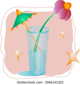 vector icon transparent glass with soda and flower