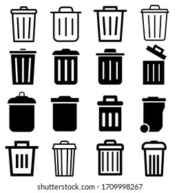 botín de basura de iconos vectoriales. colección de signos de ilustraciones no utilizadas. logotipo de residuos.