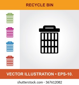 Vector Icon Of Trash Can or Recycle Bin With Title & Small Multicolored Icons. Eps-10.