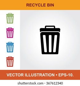 Vector Icon Of Trash Can or Recycle Bin With Title & Small Multicolored Icons. Eps-10.