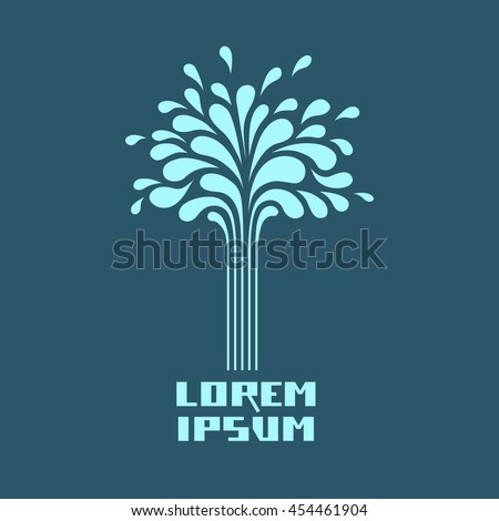 Vector icon tree, fountain. Logo design template. Element with shape of drop. Floral abstract original simple illustration for print, web
