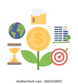 vector icon tree money business set