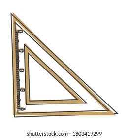 Vector icon triangle ruler. Metric system. School measuring lance. Measuring tape cartoon style on white isolated background.