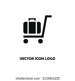 Vector Icon Trolley With A Suitcase. Porter Service Trolley Icon Vector Illustration
