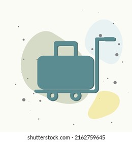 Vector icon trolley with a suitcase. Symbol service, porter in the hotel on multicolored background. Layers grouped for easy editing illustration. For your design.
