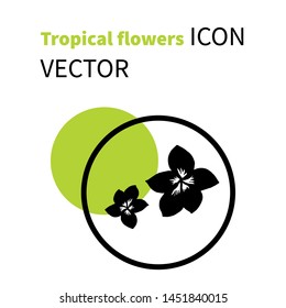 Vector icon with tropical flowers silhouette and green circle. For web, logo, fruit shop, banner, design