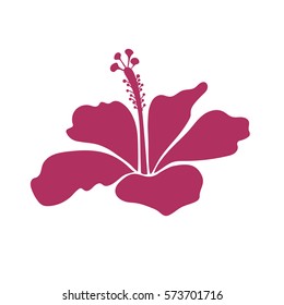 Vector icon with tropical isolated hibiscus flower in watercolor style. Pink on white single hibiscus flower.