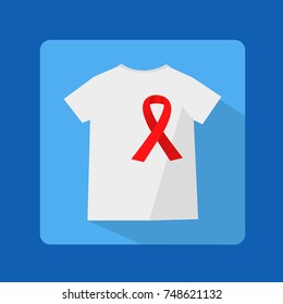  Vector icon. T-shirt with the sign of World AIDS Day. Aids Awareness Red Ribbon. World AIDS day. Flat design