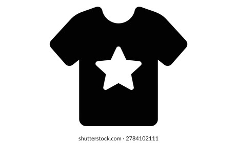 Vector icon of a t-shirt with a star, representing branded products, promotional clothing, and event merchandise sales, isolated on white background.