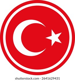 Vector icon of the Turkish flag in a circular shape featuring a red background with a white crescent moon and star. Official standard colors. Suitable for web, UI, stickers, and national symbols.