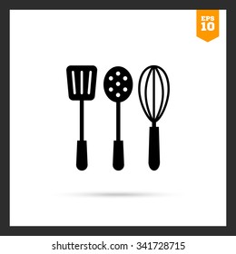 Vector icon of turner, skimmer and whisk silhouettes