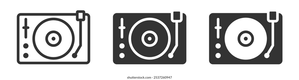 Icono de Vector de un tocadiscos, ideal para música, DJ o diseños relacionados con el entretenimiento, que simboliza equipos de audio retro y discos de vinilo.