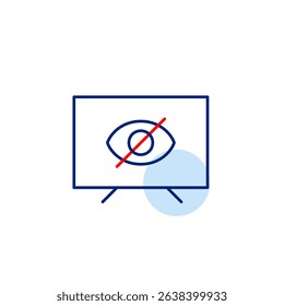 Vector icon of TV set with crossed-out eye, hidden content, private viewing, or disabled display. Ideal for media apps, parental controls, and privacy-focused interfaces
