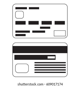 Vector icon of two bank payment cards in flat cartoon style. Black and white isolated illustration.