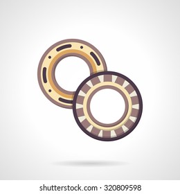 Vector icon for two bearings flat color style. Ball bearing and roller bearing, mechanical parts. Elements of web design for business and website.