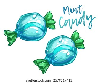 Vector icon of two beautifully wrapped mint candies, a delicious concept capturing the joy of sweet treats isolated on white background. Cartoon candies texture and vibrant colors