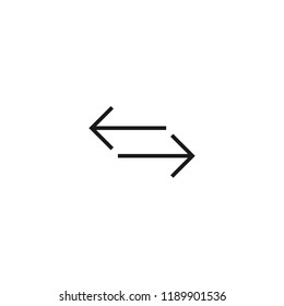 Vector icon. Two black thin opposite horizontal arrows isolated on white. Flat icon. Exchange icon. Good for web and software interfaces. Flip flop pictogram.