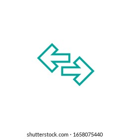 Vector icon. Two blue line squared opposite horizontal arrows isolated on white. Flat icon. Exchange icon. Good for web and software interfaces.  Flip flop pictogram.