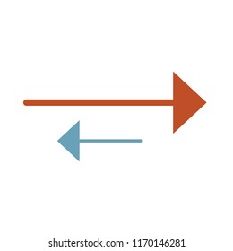 Vector icon. Two blue and orange opposite horizontal arrows isolated on white. Flat icon. Exchange icon. Good for web and software interfaces. Flip flop pictogram.