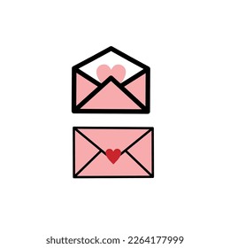 Vektorsymbol zwei Umschläge von rosafarbener Farbe mit Liebe darin 