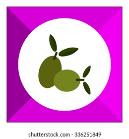 Vector icon of two green olives on stem with leaves
