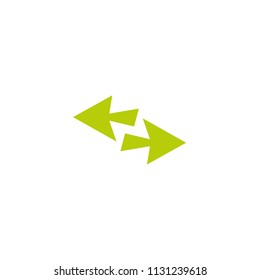 Vector icon. Two green opposite horizontal lopsided arrows isolated on white. Flat icon. Exchange icon. Good for web and software interfaces.  Flip flop pictogram.