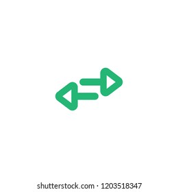 Vector icon. Two green opposite horizontal arrows isolated on white. Flat icon. Exchange icon. Good for web and software interfaces.  Flip flop pictogram.